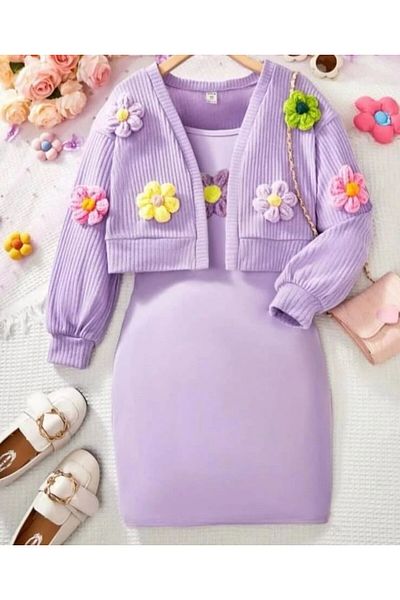 Yavrumsa Daisy Embroidered Dress and Cardigan Suit Outfit