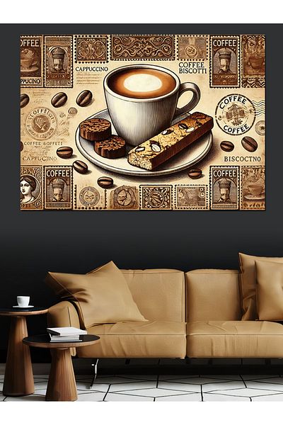 Tablomega Pânză decorativă cu desen de cafea în stil retro - masă din lemn MDF