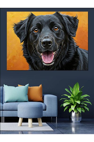 Tablomega Pânză decorativă Portret de câine negru - Lemn MDF
