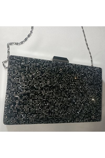 Şarra Gossi Geantă de seară cu pietre prețioase din argint negru Geantă de seară cu pietre prețioase colorate