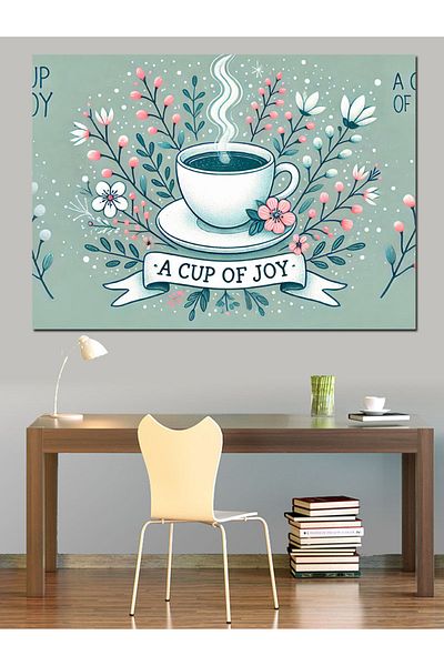 Tablomega Διακοσμητικός καμβάς One Cup of Happiness - Ξύλινος πίνακας MDF