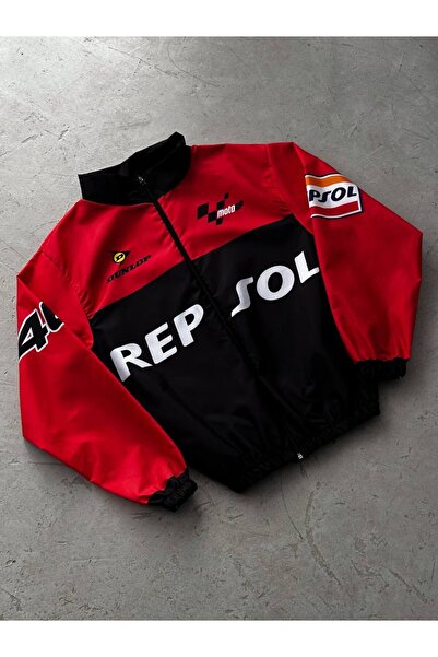 Genel Markalar Unisex Paraşüt Kumaş Oversize Baskılı Siyah Rüzgarlık Yağmurluk