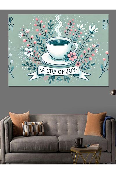 Tablomega Διακοσμητικός καμβάς One Cup of Happiness - Ξύλινος πίνακας MDF
