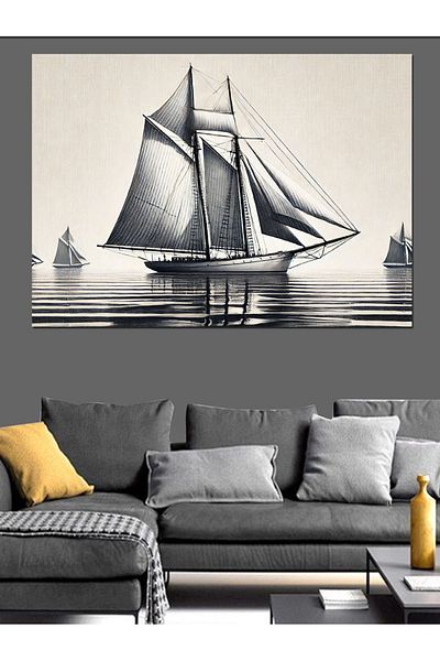 Tablomega Canvas Decorativ Artă Navă cu Pânze - Lemn MDF