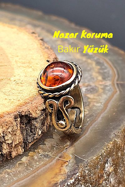 NBS Beautiful Naturel Stones خاتم بتصميم كهرماني نحاسي عالي الجودة قابل للتعديل (هدية، يوم خاص، تريند)