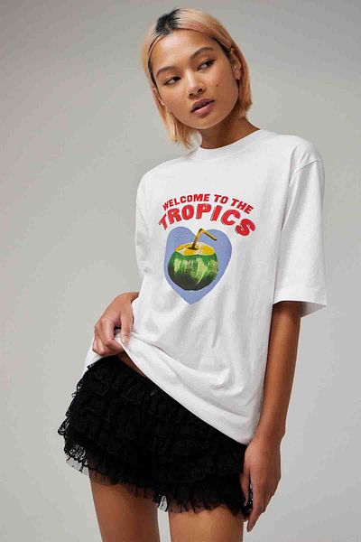 Tee&more. Tricou oversize unisex premium cu imprimeu tropical