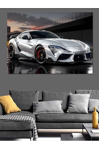 Tablomega Pânză decorativă pentru mașină sport gri - Lemn MDF