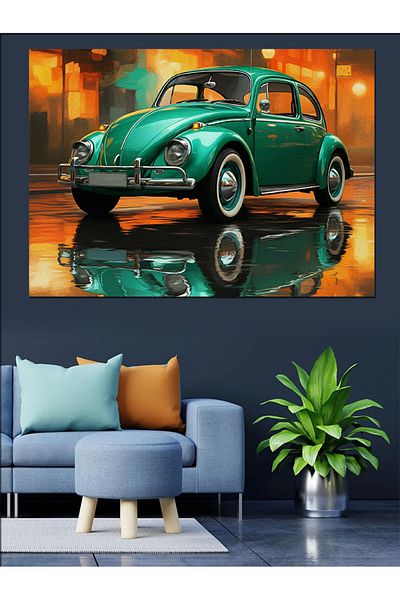 Tablomega Pânză decorativă Green Vosvos Car Design - MDF Lemn
