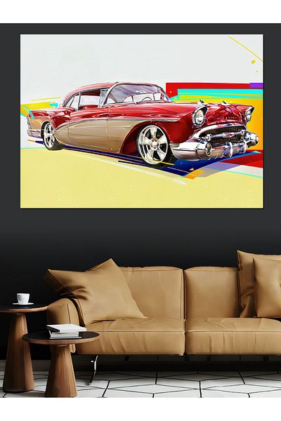 Tablomega Pânză decorativă pentru mașină clasică retro roșie - Lemn MDF