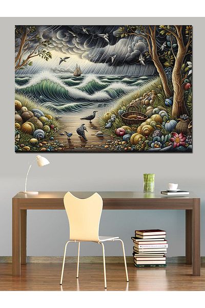 Tablomega Coastă Furtună și Păsări Pânză Decorativă - Lemn MDF