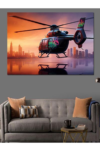 Tablomega Zbor cu elicopter în orașul de noapte Pânză decorativă - Lemn MDF