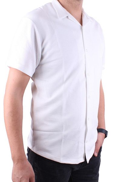 DAGOSTER Dmg23- 199598   Ecru Ottoman Knitted Apaj Collar Oversize Fit Short Sleeve Men's Shirt