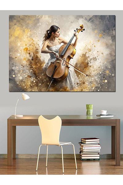 Tablomega Pânză decorativă pentru femeie care cântă în violoncel - Lemn MDF