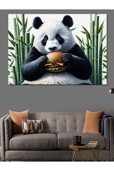 Tablomega Panda Eat Hamburger Pânză Decorativă - Lemn MDF