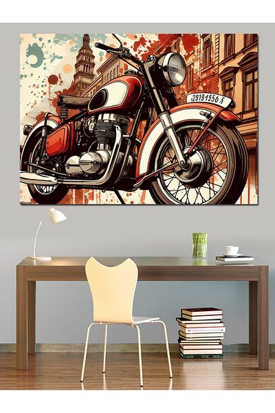 Tablomega Pânză Decorativă Motocicletă Roșie Retro - Lemn MDF