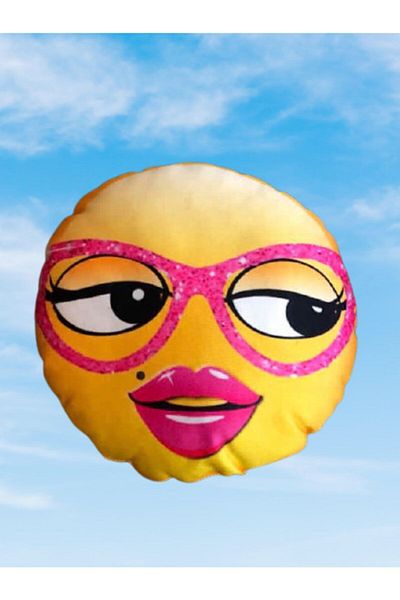 AZİZ OYUNCAK 25 Cm Cute Emoji Humorous Cartoon Themed Round Toy Pillow Yellow Colored