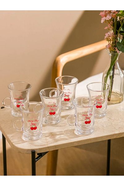 LC Waikiki Cherry Printed Tea Cups with Handles Set of 6 - 110 ml