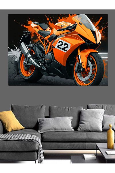 Tablomega Pânză decorativă cu design de motocicletă portocalie - MDF Lemn