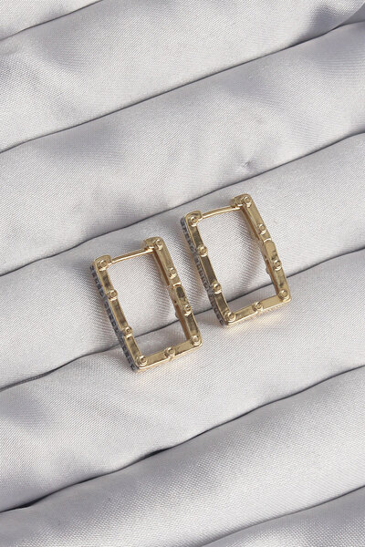 Skygo Brass Gold Color Zircon Stone Rectangular Model Seranay Earrings - Tj-Bkp9117