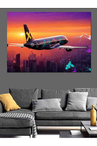 Tablomega Pânză decorativă pentru avion de pasageri colorat - pictură din lemn MDF