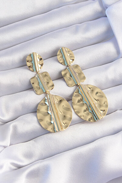 Skygo Brass Gold Color Geometric Crushed Plate Earrings - Tj-Bkp9244