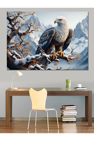 Tablomega Canvas Decorativ Vultur pe Ramură - Lemn MDF