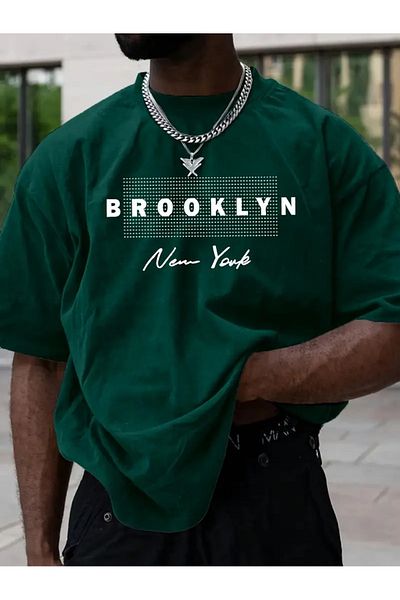 LAND MODA Ανδρικό μπλουζάκι με στάμπα με γράμματα "BROOKLYN", κοντομάνικο για καλοκαιρινά αθλήματα εξωτερικού χώρου