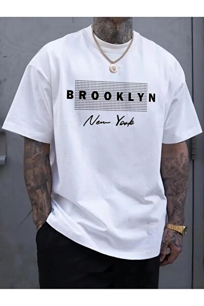 LAND MODA Ανδρικό μπλουζάκι με στάμπα με γράμματα "BROOKLYN", κοντομάνικο για...