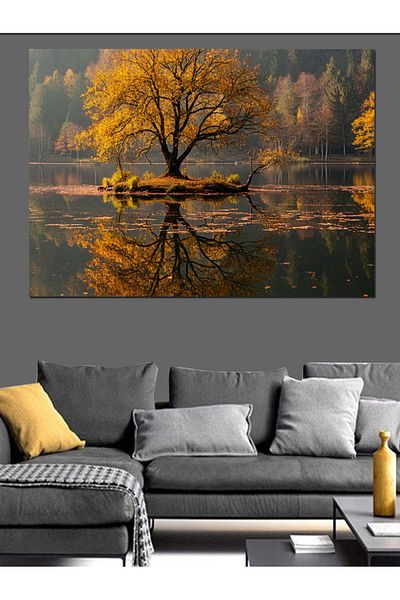 Tablomega Pânză decorativă cu peisaj lac de toamnă - pictură din lemn MDF