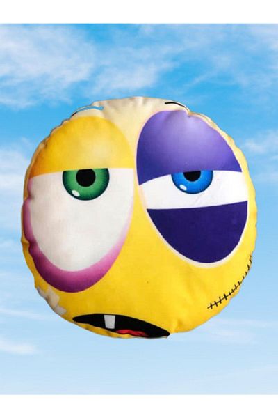AZİZ OYUNCAK 25 Cm Cute Emoji Humorous Cartoon Themed Round Toy Pillow Yellow Colored
