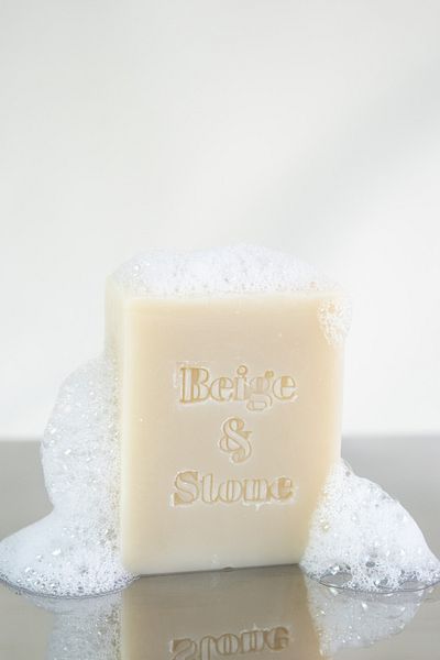 Beige & Stone Natural Kitchen Set |   11.5 cm Steel Soap Dish & Olive Oil Solid Dish Soap 100 Gr