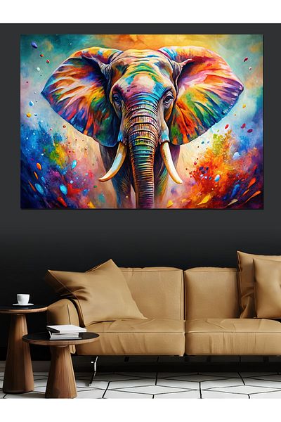 Tablomega Pânză decorativă elefant pictat colorat - masă din lemn MDF