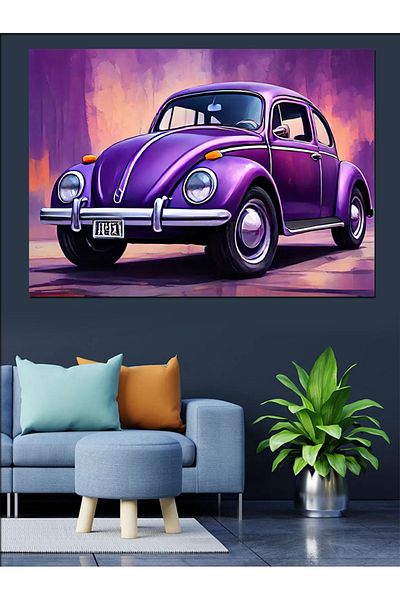 Tablomega Pânză decorativă Retro Purple Turtle Car - Lemn MDF