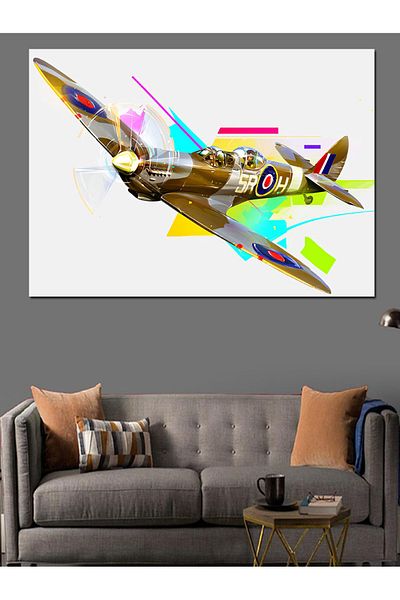 Tablomega Pânză decorativă cu avion de luptă retro - Lemn MDF