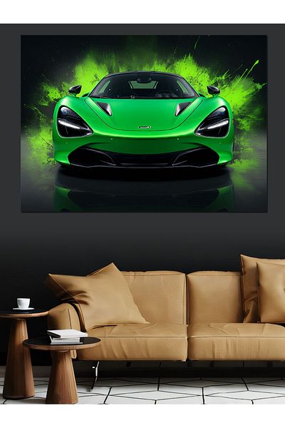 Tablomega Pânză decorativă cu design de mașină sport verde - pictură din lemn MDF