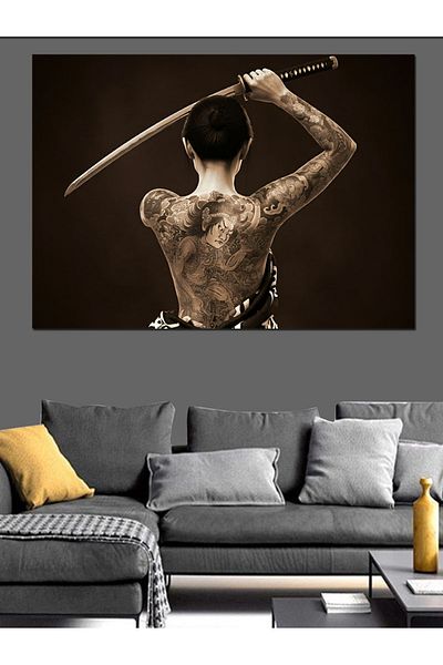 Tablomega Pânză decorativă japoneză pentru femei cu tatuaj Katanalı - Lemn MDF