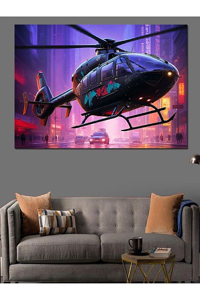 Tablomega Pânză decorativă pentru zbor cu elicopter de noapte - Lemn MDF