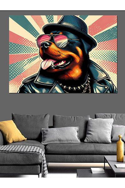 Tablomega Câine Bărbat cu Ochelari Pânză Decorativă - Lemn MDF Pictură