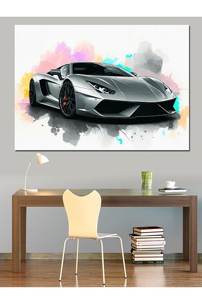 Tablomega Pânză decorativă cu design de mașină sport gri - pictură din lemn MDF