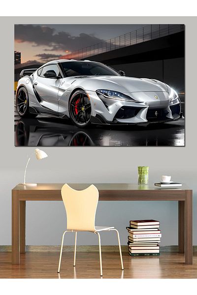 Tablomega Pânză decorativă pentru mașină sport gri - Lemn MDF