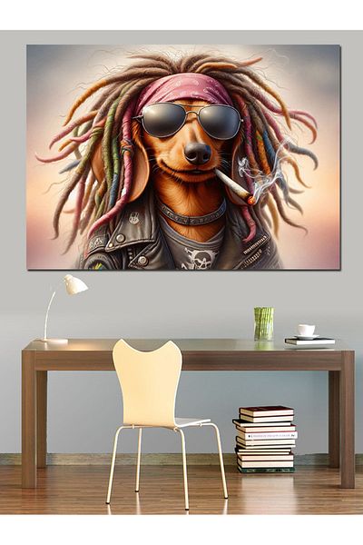 Tablomega Câine Rastafarian Fumător Pânză Decorativă - Lemn MDF