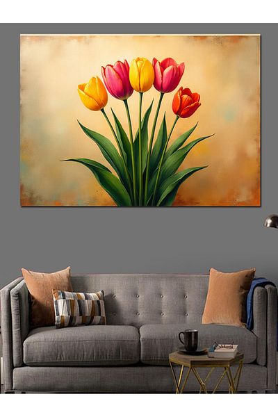 Tablomega Lalele Colorate Pânză Decorativă - Lemn MDF
