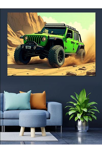 Tablomega Pânză decorativă Green Jeep Desert - Lemn MDF