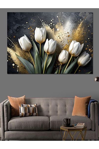 Tablomega Lalele albe Pânză decorativă - Lemn MDF