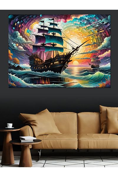 Tablomega Navă Pirată și Pânză Decorativă Cer Colorat - Lemn MDF