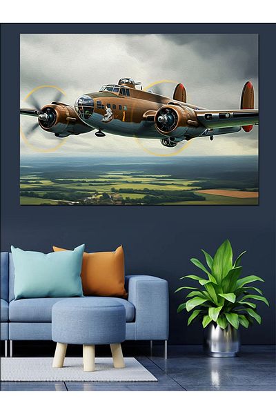 Tablomega Pânză decorativă istorică a zborului cu avion - pictură din lemn MDF