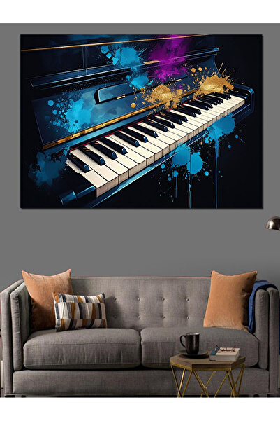 Tablo Mega Neon Işıklı Piyano Dekoratif Kanvas - Mdf Ahşap Tablo