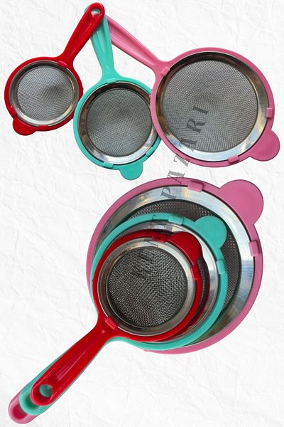 Kent Pazarı Stainless Steel 3-Piece Strainer Set (6Cm-8Cm-10Cm) Milk and Tea Strainer
