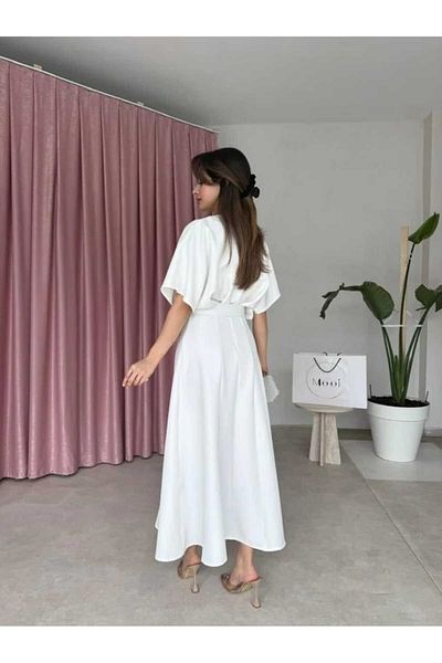 MODA DURAĞI Midi Dress with Calichters - Slit and Belt Detail