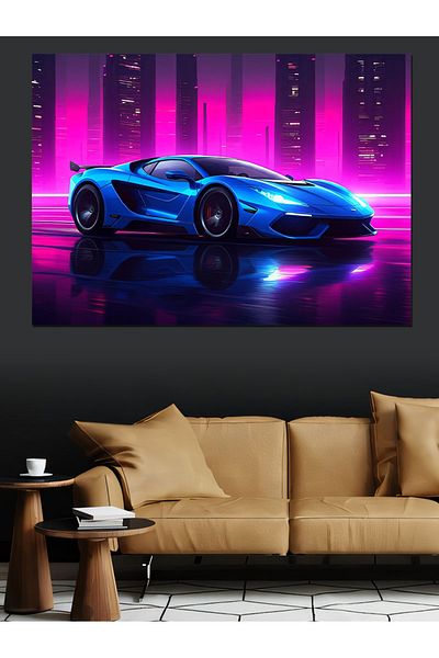 Tablomega Διακοσμητικός καμβάς Night Sports Car - Ξύλινη επιφάνεια MDF